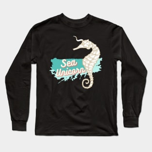 Sea Unicorn Comic Art Spaß Seepferdchen Tier Süß Long Sleeve T-Shirt